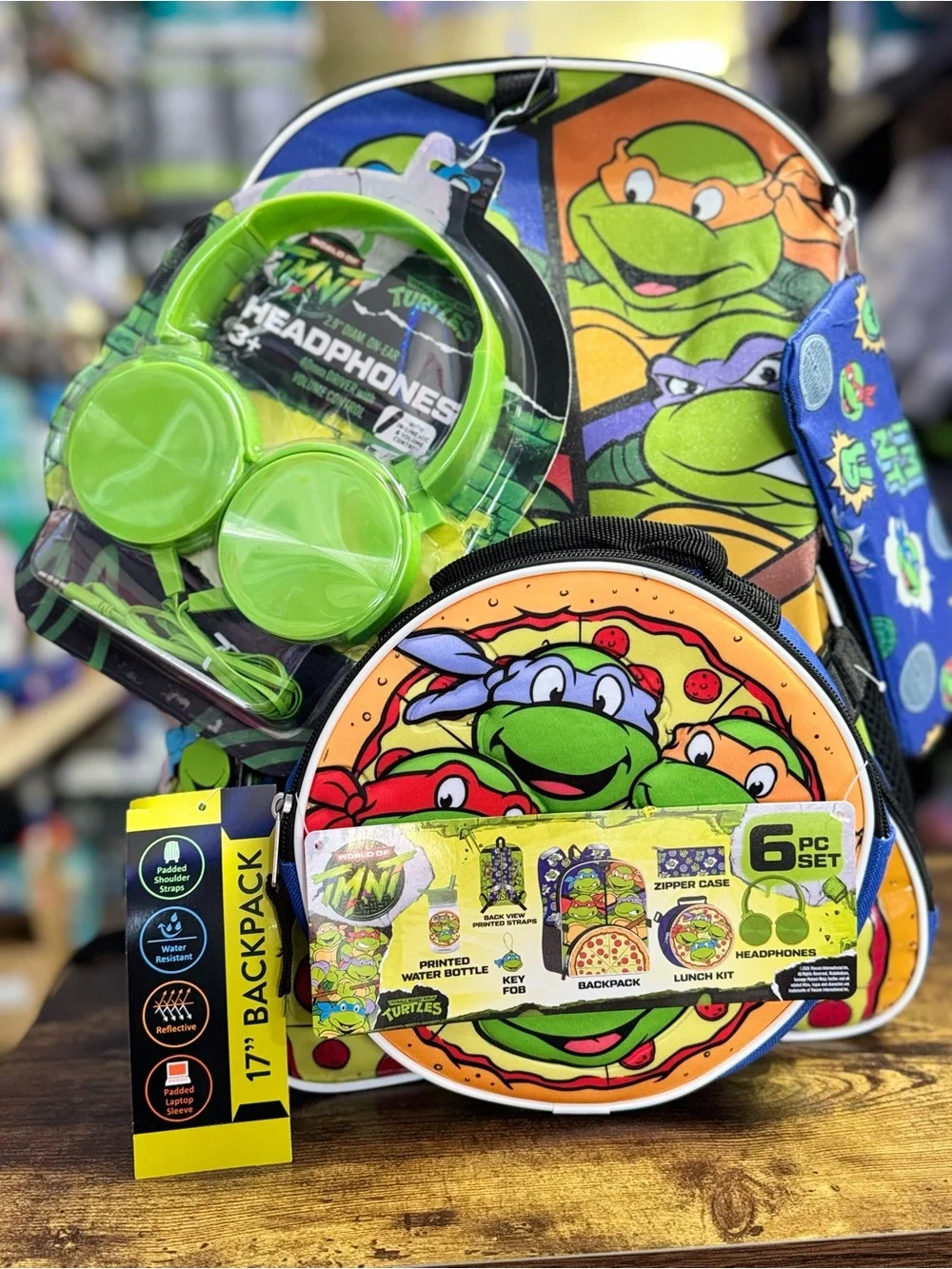 Kids 6-Piece Set — Green Backpack & Headphones